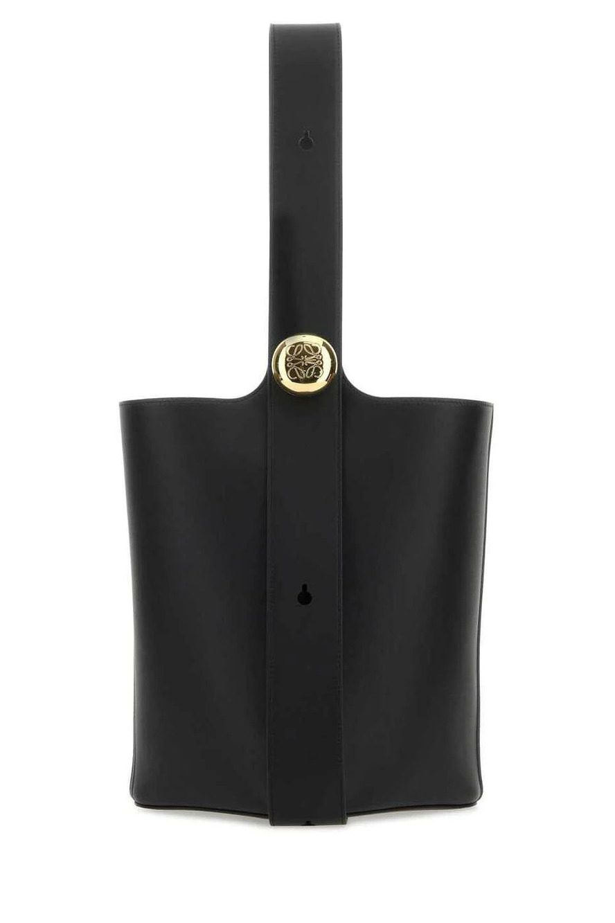 Loewe Pebble Calf Leather Bucket Shoulder Bag Black